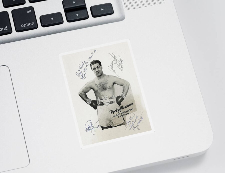 Rocky Marciano Sticker featuring the photograph Rocky Marciano, Tony Galento and Jersey Joe Walcott - Autographs by Doc Braham