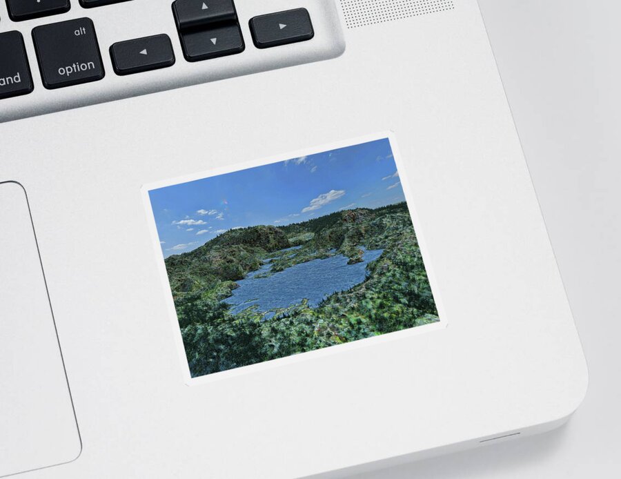 Mountains Sticker featuring the digital art Rolling Hills and Lake by David Luebbert