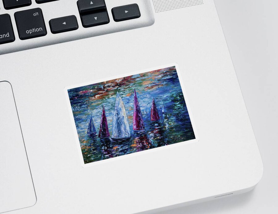 Olena Art Sticker featuring the digital art Sails To-Night Palette Knife Painting by OLena Art