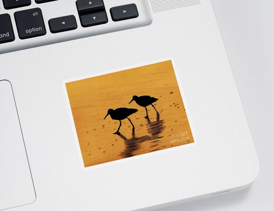Sunrise Sticker featuring the drawing Sandpipers - At - Sunrise by D Hackett