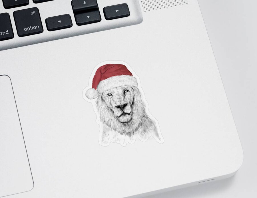 Lion Sticker featuring the mixed media Santa lion by Balazs Solti