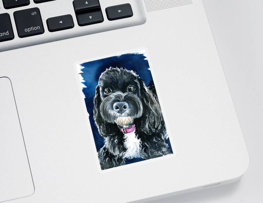 Cavoodle Sticker featuring the painting Scout - Cavoodle Dog Painting by Dora Hathazi Mendes