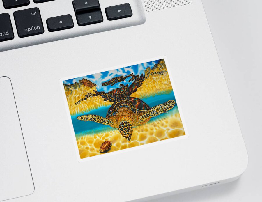 Sea Turtle Sticker featuring the painting Sea Turtle and Sea Shell by Daniel Jean-Baptiste