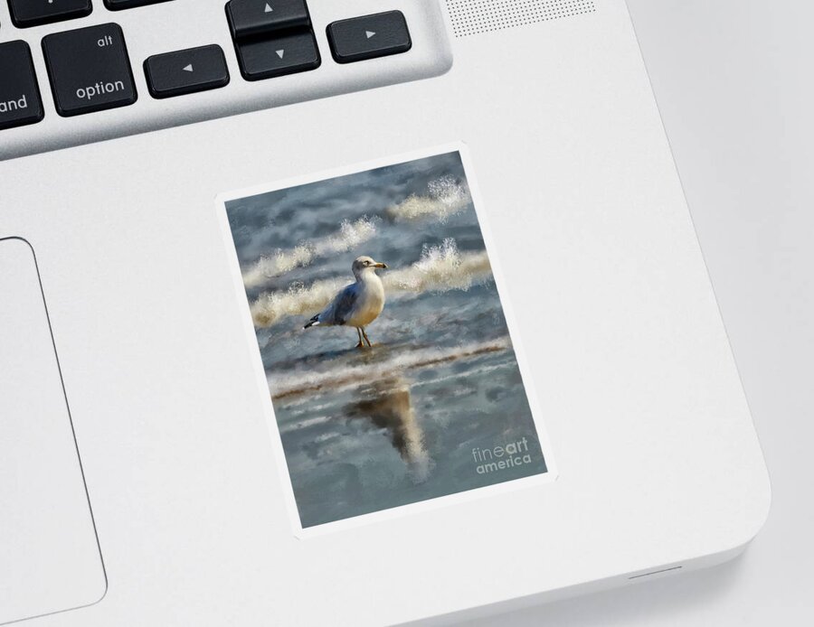Bird Sticker featuring the digital art Seagull By The Seashore by Lois Bryan