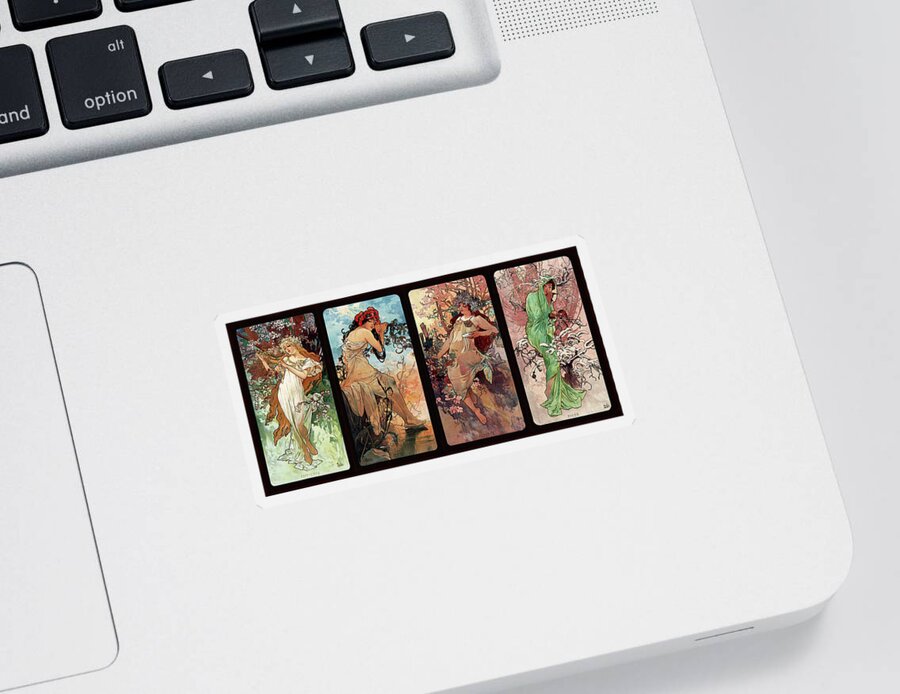 Seasons Sticker featuring the painting Seasons by Alphonse Mucha by Rolando Burbon