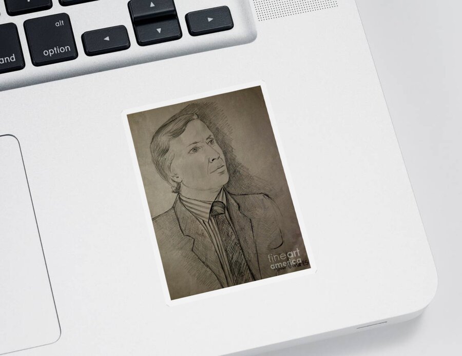Pencil Portrait Sticker featuring the drawing Sepia Pencil Portrait by Joan-Violet Stretch