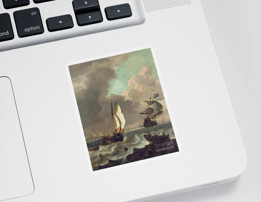 Cloud Sticker featuring the painting Shipping in a stiff breeze off Dordrecht by Hendrick Rietschoof
