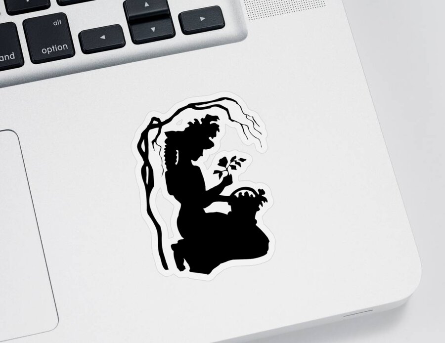 Silhouette Woman Picking Roses Sticker featuring the digital art Silhouette Woman picking Roses by Rose Santuci-Sofranko