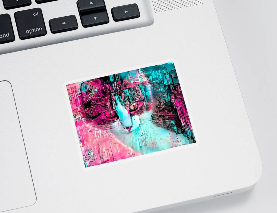 Sketch Sticker featuring the digital art Sketchy Kitty Pink by Don Northup