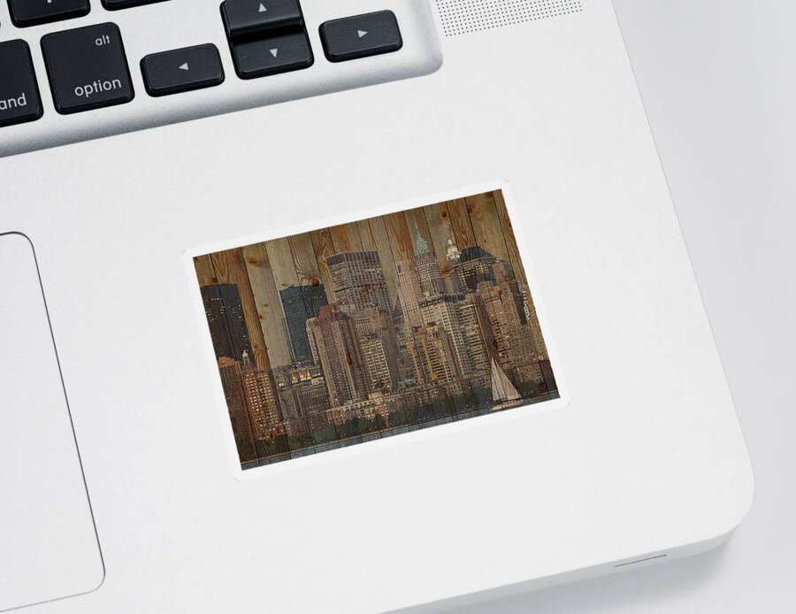 New York Sticker featuring the mixed media Skyline of New York, USA on Wood by Alex Mir