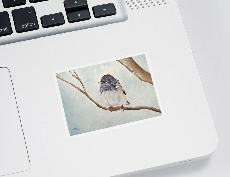 Junco Sticker featuring the painting Snowbird In The Blizzard by Angeles M Pomata