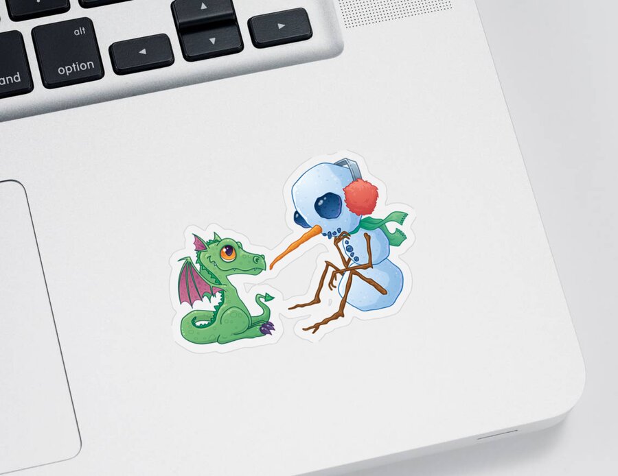 Cartoon Sticker featuring the digital art Snowman and Dragon by John Schwegel