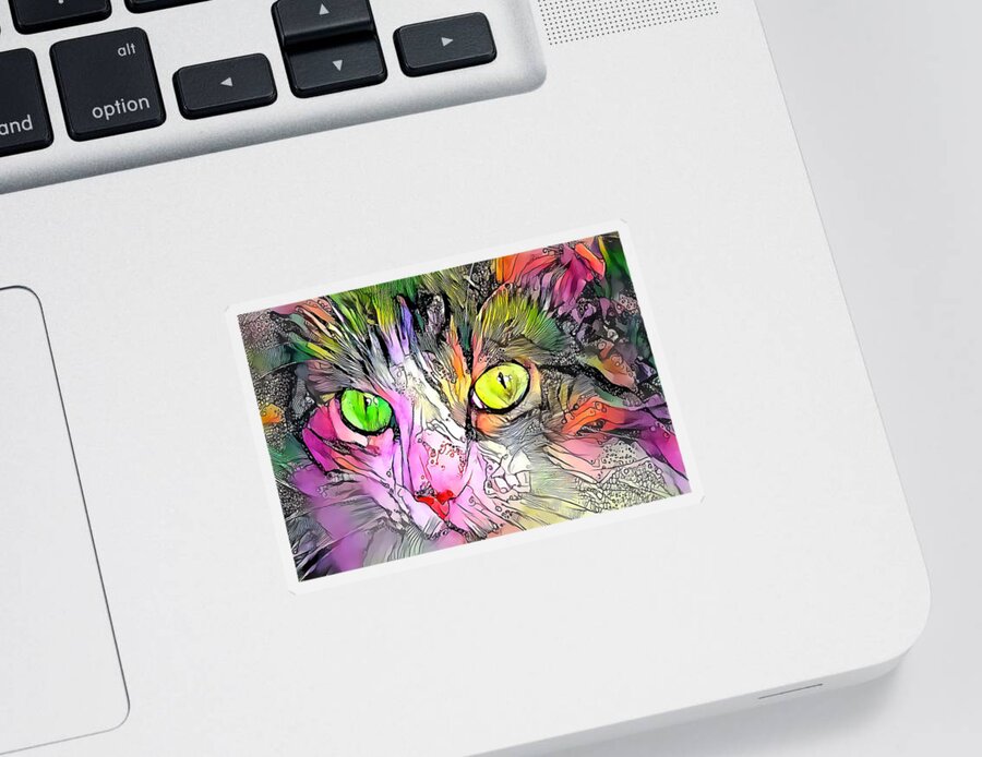Green Sticker featuring the digital art Sophisticated Kitty Colors Green Eye by Don Northup