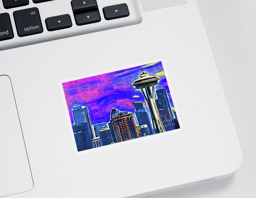 Space Needle Sticker featuring the digital art Space Needle Fauvism Style by Kirt Tisdale