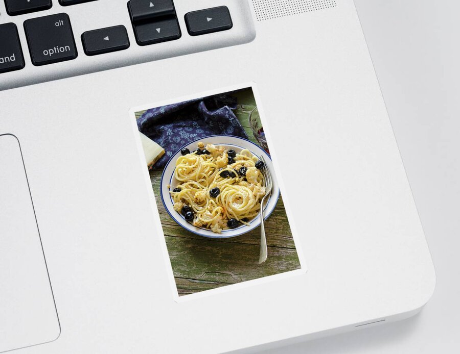 Ip_12318194 Sticker featuring the photograph Spaghetti With Roasted Cauliflower And Black Olives by Aniko Szabo
