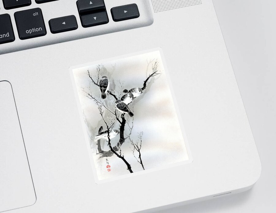 Sparrow Sticker featuring the painting Sparrows by Puri-sen