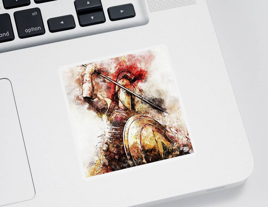 Spartan Warrior Sticker featuring the painting Spartan Hoplite - 54 by AM FineArtPrints