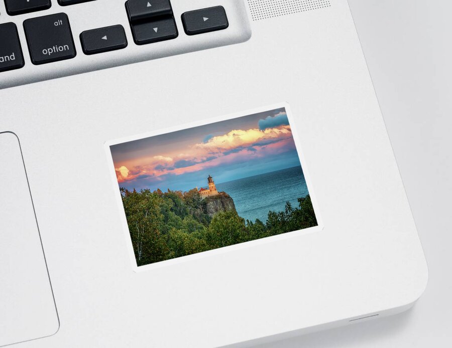 Lighthouse Sticker featuring the photograph Split Rock Lighthouse at Sunset by Susan Rissi Tregoning