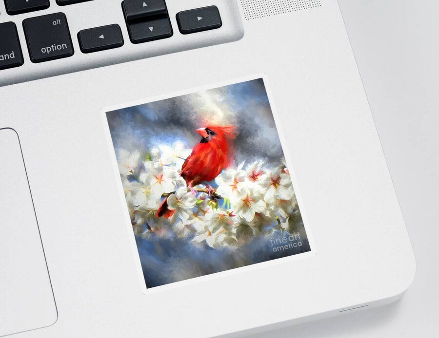 Cardinal Sticker featuring the painting Spring Cardinal by Tina LeCour