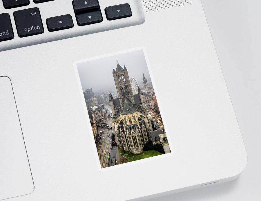 Nicholas Sticker featuring the photograph St. Nicholas Church, Ghent. by Pablo Lopez