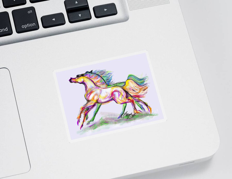 Equine Artist Stacey Mayer Sticker featuring the digital art Crayon Bright Horses by Stacey Mayer