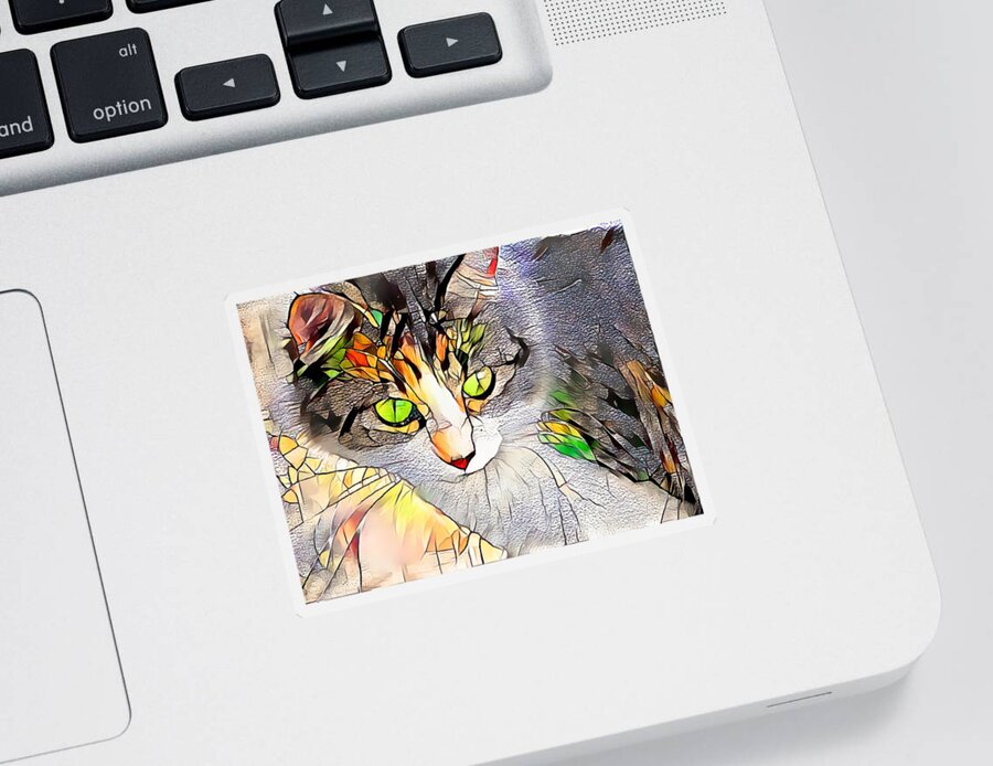 Glass Sticker featuring the digital art Stained Glass Cat Stare by Don Northup