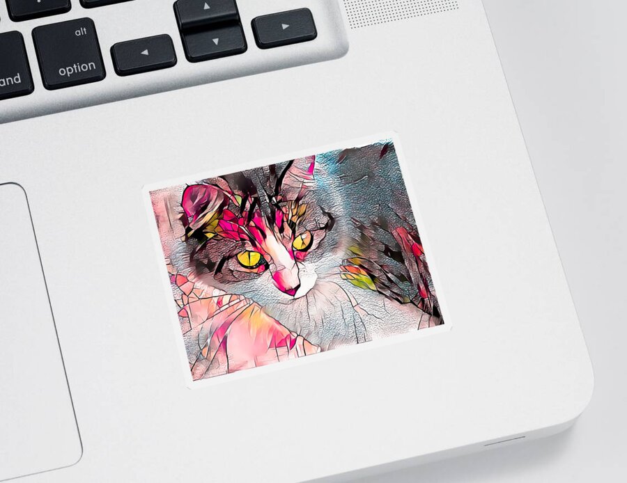 Glass Sticker featuring the digital art Stained Glass Cat Stare Golden Eyes by Don Northup