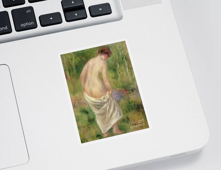 Female Sticker featuring the painting Standing Nude in a Landscape, 1914 by Pierre Auguste Renoir