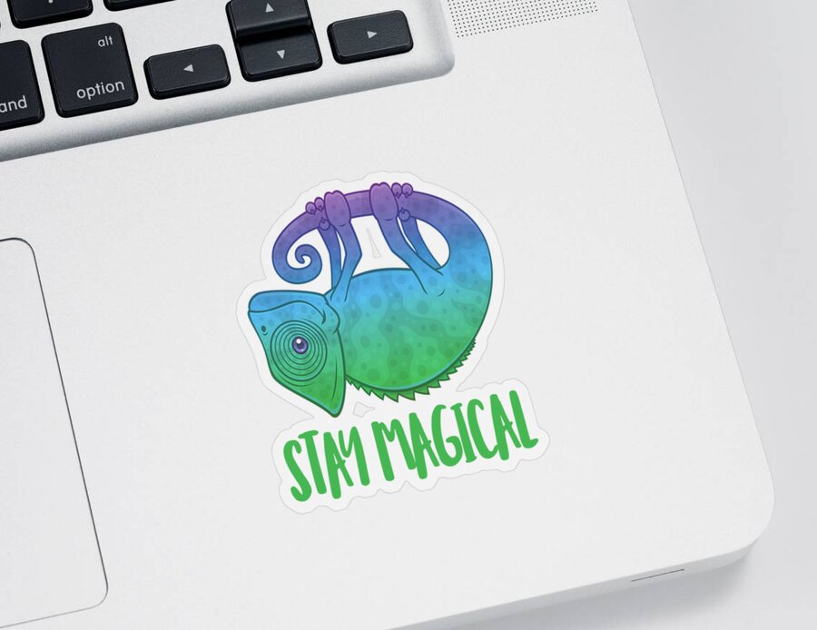 Chameleon Sticker featuring the digital art Stay Magical Levitating Chameleon by John Schwegel