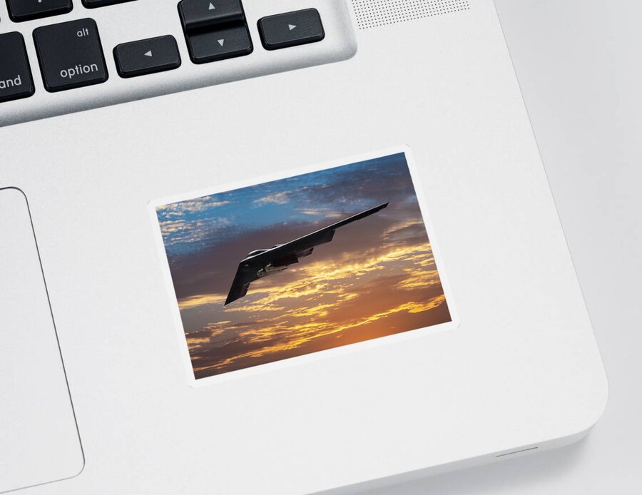 U.s. Air Force B-2 Stealth Bomber Sticker featuring the mixed media Stealth Bomber in Sunset by Erik Simonsen