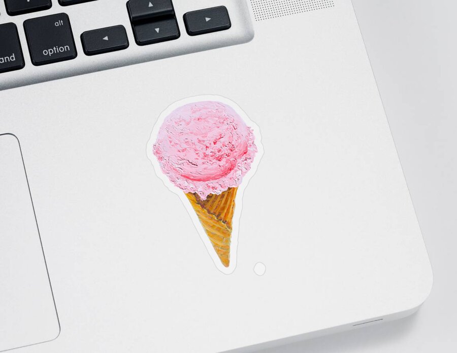 Ice Cream Cone Sticker featuring the painting Strawberry Ice cream Cone by Jan Matson