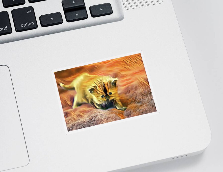 Kitten Sticker featuring the digital art Striped Forehead Kitten by Don Northup