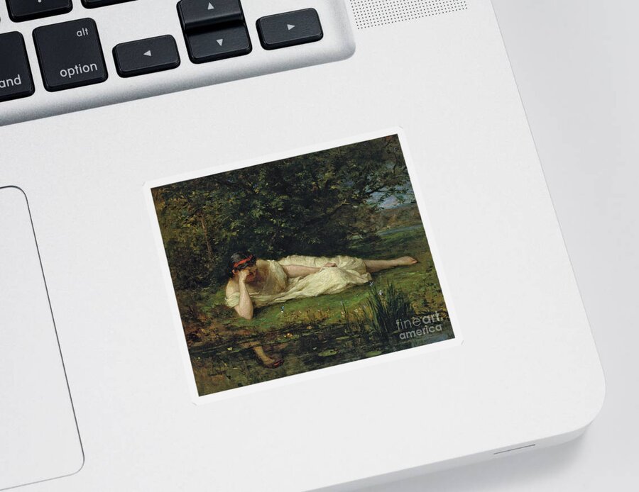 Berthe Morisot Sticker featuring the painting Study at the waters edge, 1864 by Berthe Morisot
