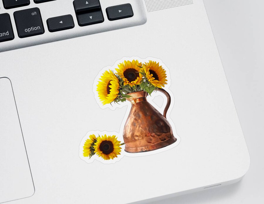 Sunflower Sticker featuring the photograph Sunflowers in Copper Pitcher On Black Square by Gill Billington