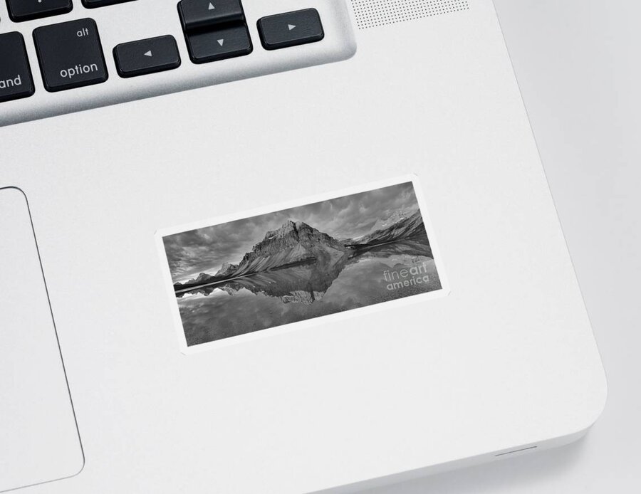 Bow Lake Sticker featuring the photograph Sunrise Across The Bow Lake Peaks Black And White by Adam Jewell