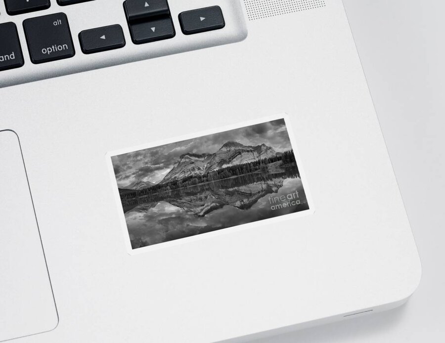 Wedge Pond Sticker featuring the photograph Sunrise Reflections At Wedge Pond Panorama Black And White by Adam Jewell