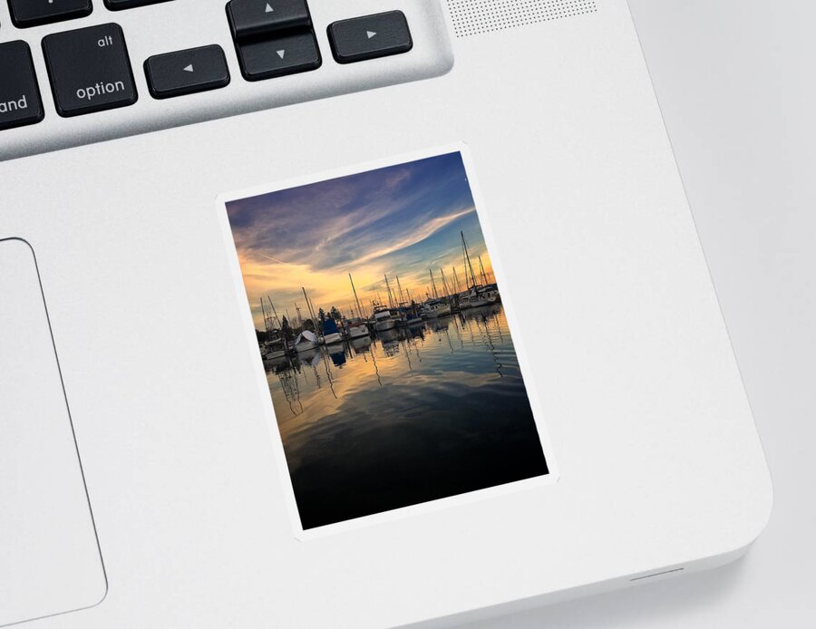 Poulsbo Sticker featuring the photograph Sunrise Tranquility at the Marina by Jerry Abbott