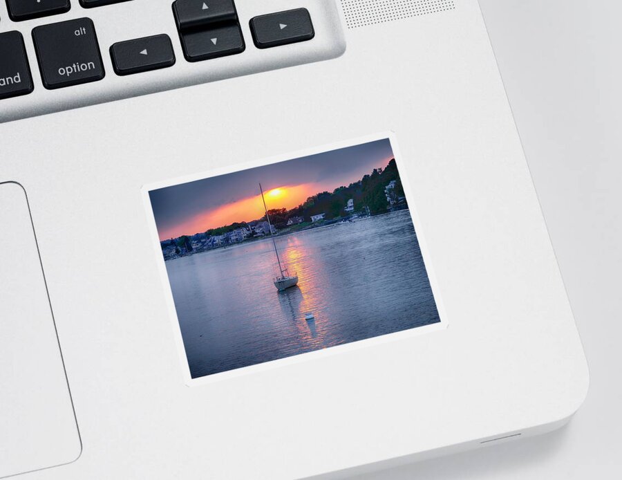 Sunset Sticker featuring the photograph Sunset and Sailboat by Scott Hufford