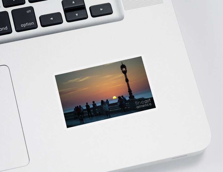 Romantic Sticker featuring the photograph Sunset at Alameda Promenade Cadiz Spain by Pablo Avanzini