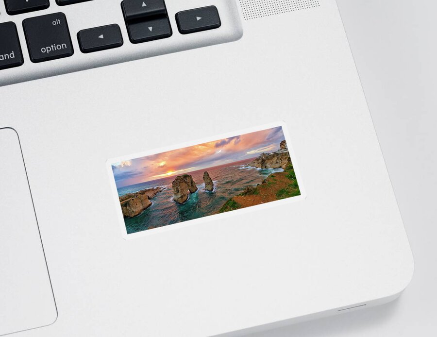 Photography Sticker featuring the photograph Sunset At The Raouche Coast, Beirut by Panoramic Images