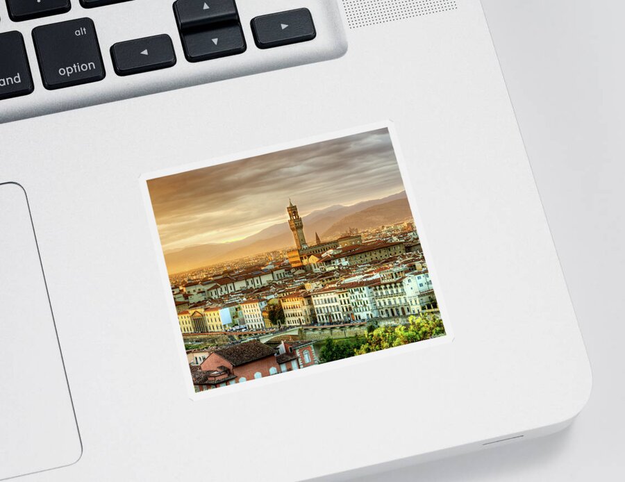 Florence Sticker featuring the photograph Sunset in Florence Triptych 2 - Palazzo Vecchio by Weston Westmoreland