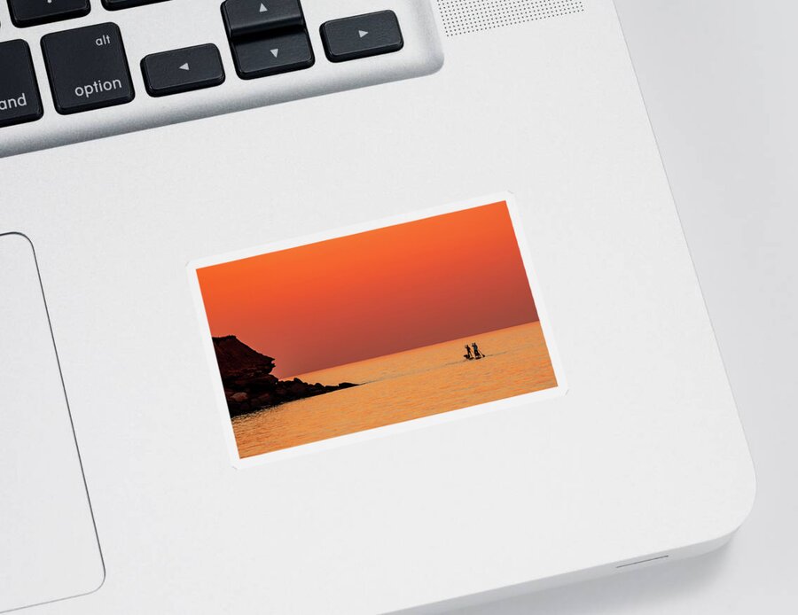 Pei Sticker featuring the photograph Sunset, Ocean, Paddle Boards, and Dogs by Marcy Wielfaert