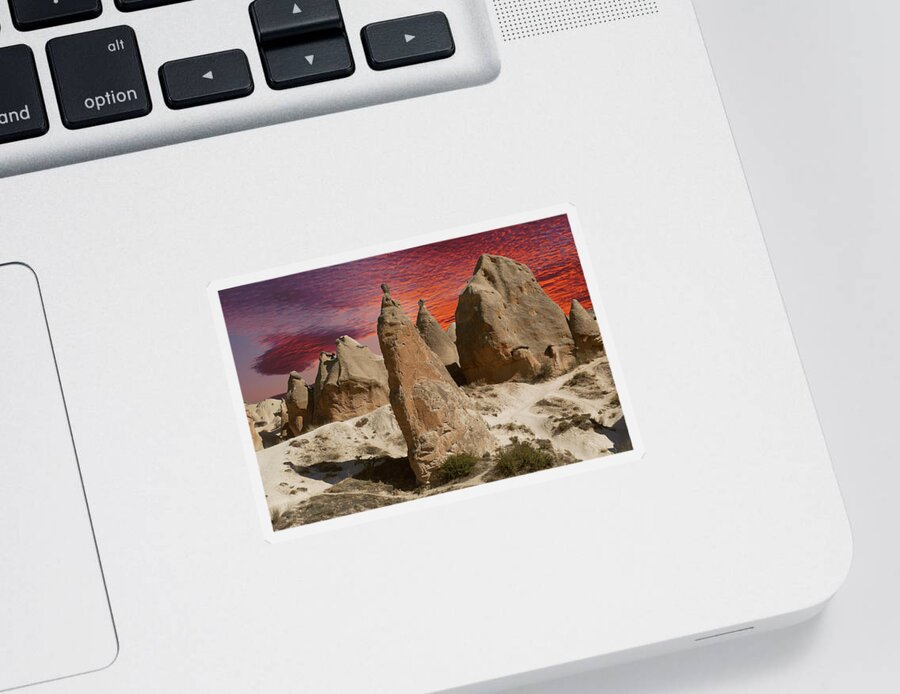 Volcanic Sticker featuring the photograph Sunset on fairy chimney balanced rock by Steve Estvanik