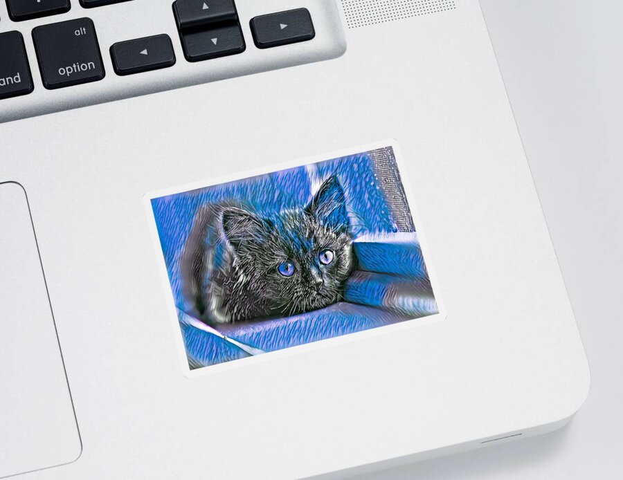 Blue Sticker featuring the digital art Super Cool Black Cat Blue Eyes by Don Northup