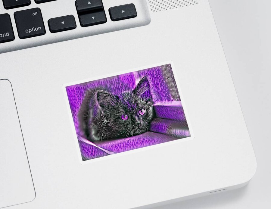 Purple Sticker featuring the digital art Super Cool Black Cat Purple Eyes by Don Northup