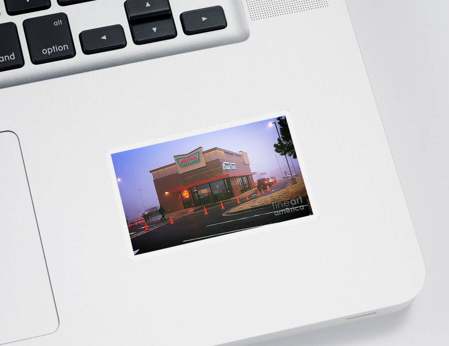 Architecture Sticker featuring the photograph Sweet Morning Fog - Krispy Kreme by Frank J Casella