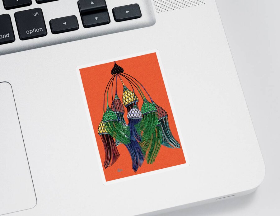 Tassel Sticker featuring the drawing Tassel Baubles Orange by Cecely Bloom