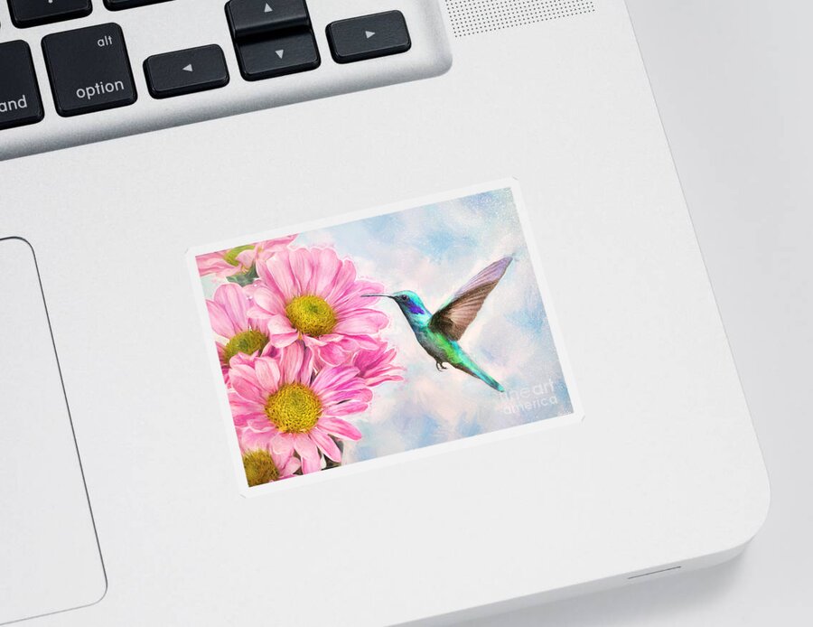 Hummingbird Sticker featuring the painting Testing The Daisies by Tina LeCour