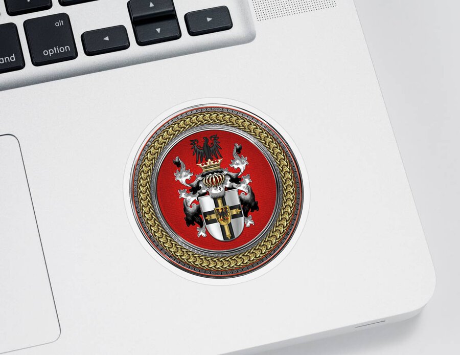 ‘ancient Brotherhoods’ Collection By Serge Averbukh Sticker featuring the digital art Teutonic Order - Coat of Arms Special Edition over White Leather by Serge Averbukh