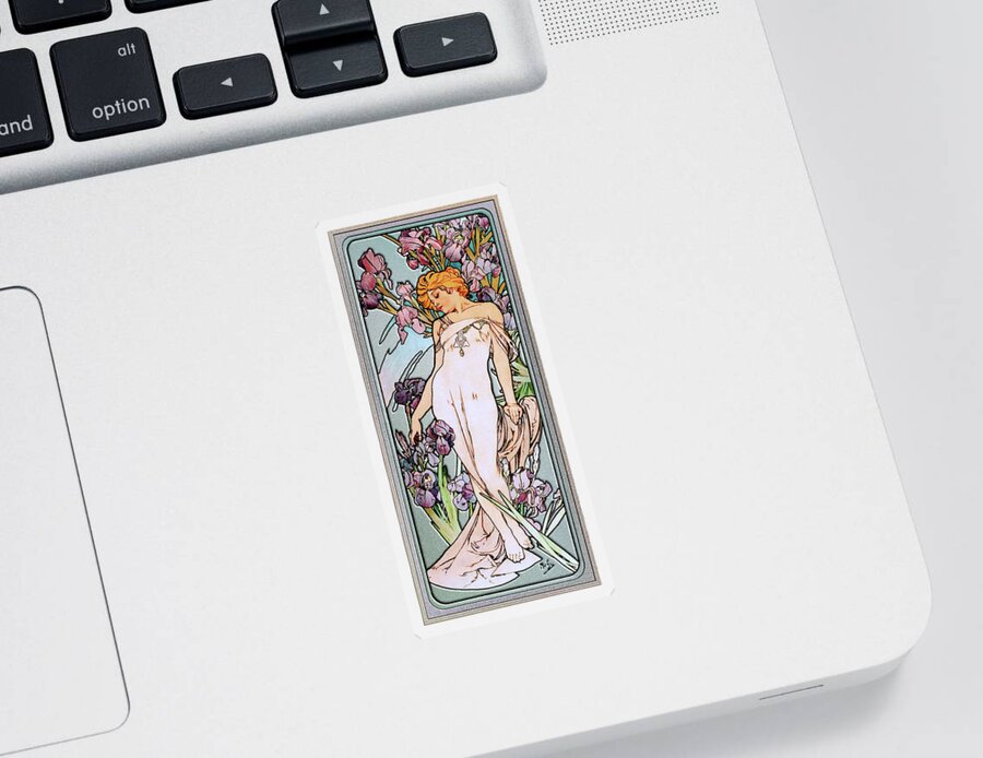 The Iris Sticker featuring the painting The Iris by Alphonse Mucha Art Nouveau Artwork by Rolando Burbon